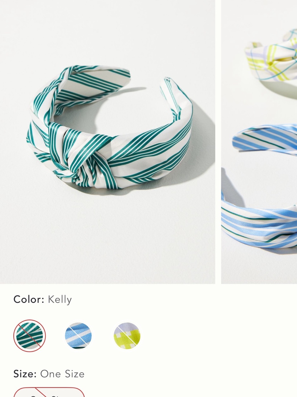 Anthropologie Kelly Green Striped Knot Headband